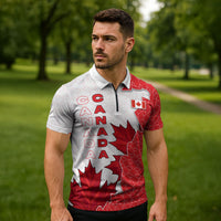 Canada Day Zipper Polo Shirt Patriotic Maple Leaf - Robotic Fist