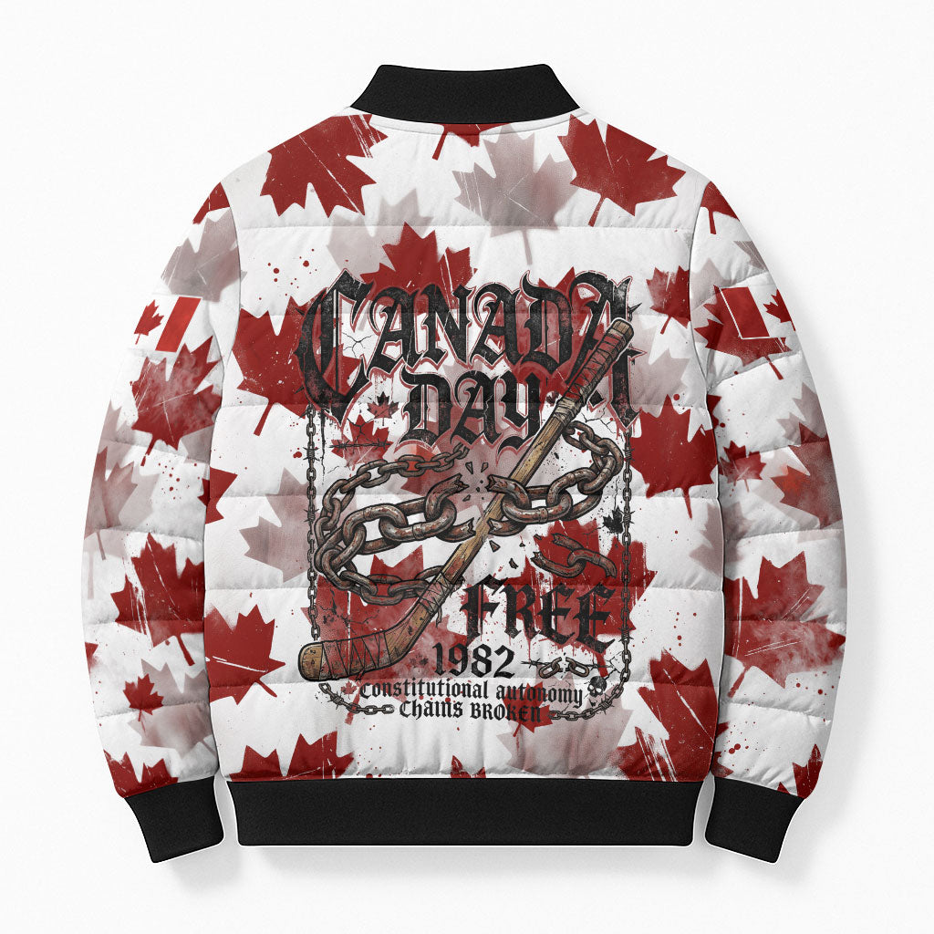 Canada Day Bomber Puffer Jacket Constitutional Autonomy 1982 Vintage - Broken Chains Freedom