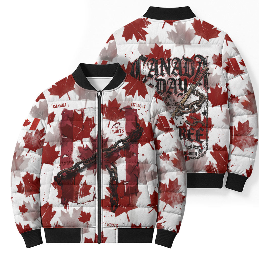 Canada Day Bomber Puffer Jacket Constitutional Autonomy 1982 Vintage - Broken Chains Freedom