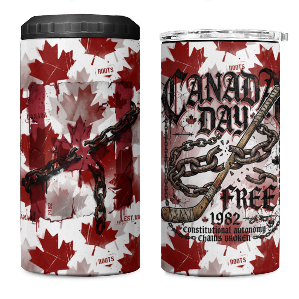 Canada Day 4 in 1 Can Cooler Tumbler Constitutional Autonomy 1982 Vintage - Broken Chains Freedom