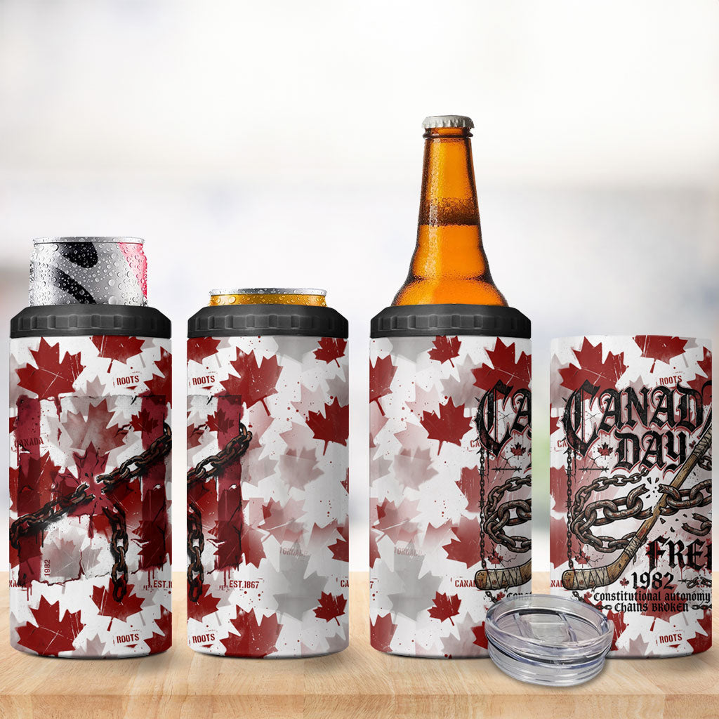 Canada Day 4 in 1 Can Cooler Tumbler Constitutional Autonomy 1982 Vintage - Broken Chains Freedom