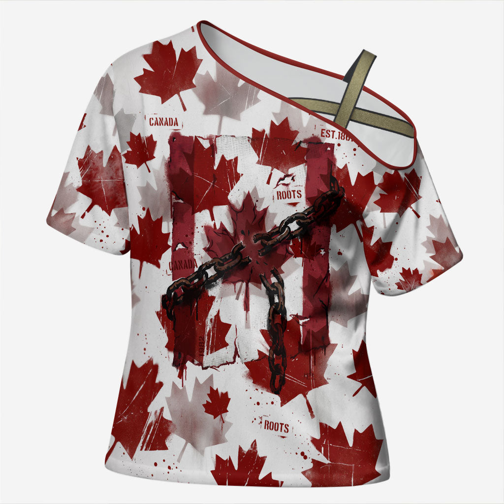 Canada Day Cross Shoulder Shirt Constitutional Autonomy 1982 Vintage - Broken Chains Freedom