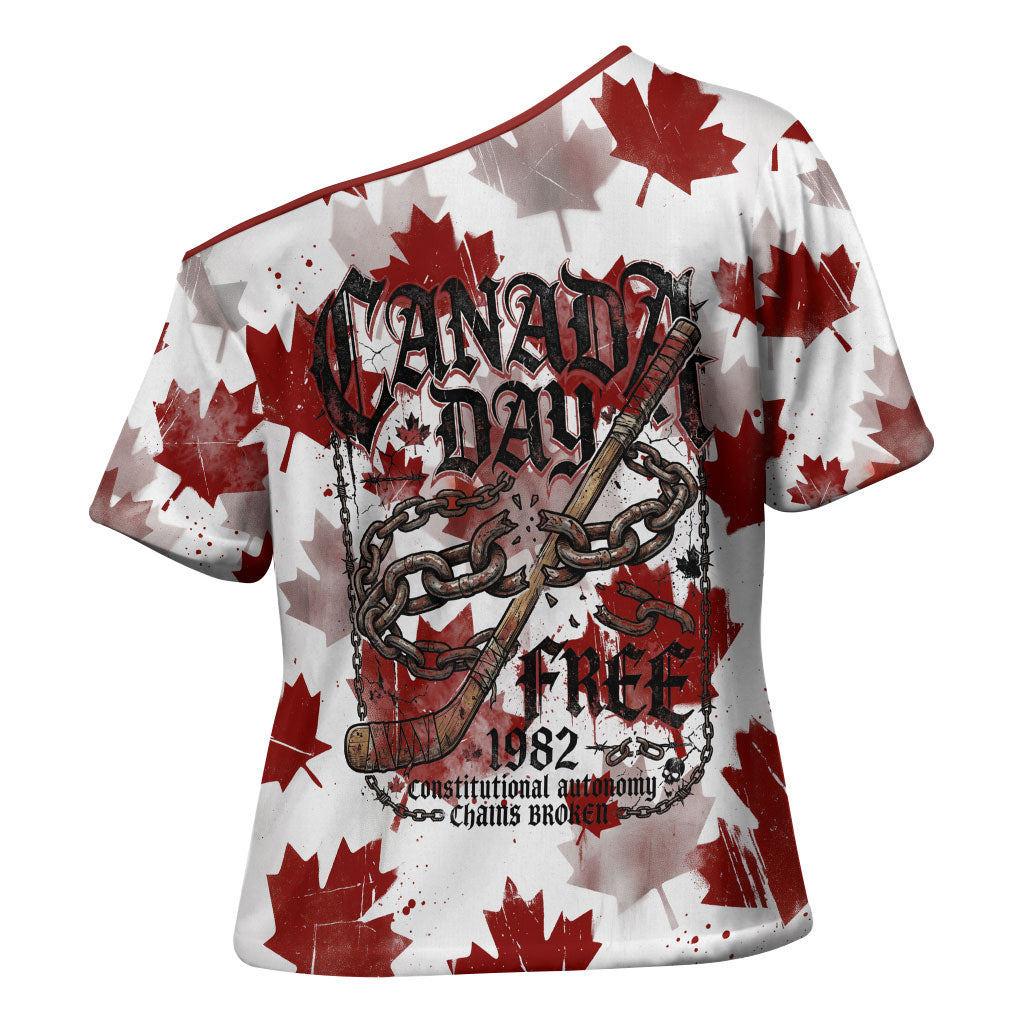 Canada Day Cross Shoulder Shirt Constitutional Autonomy 1982 Vintage - Broken Chains Freedom
