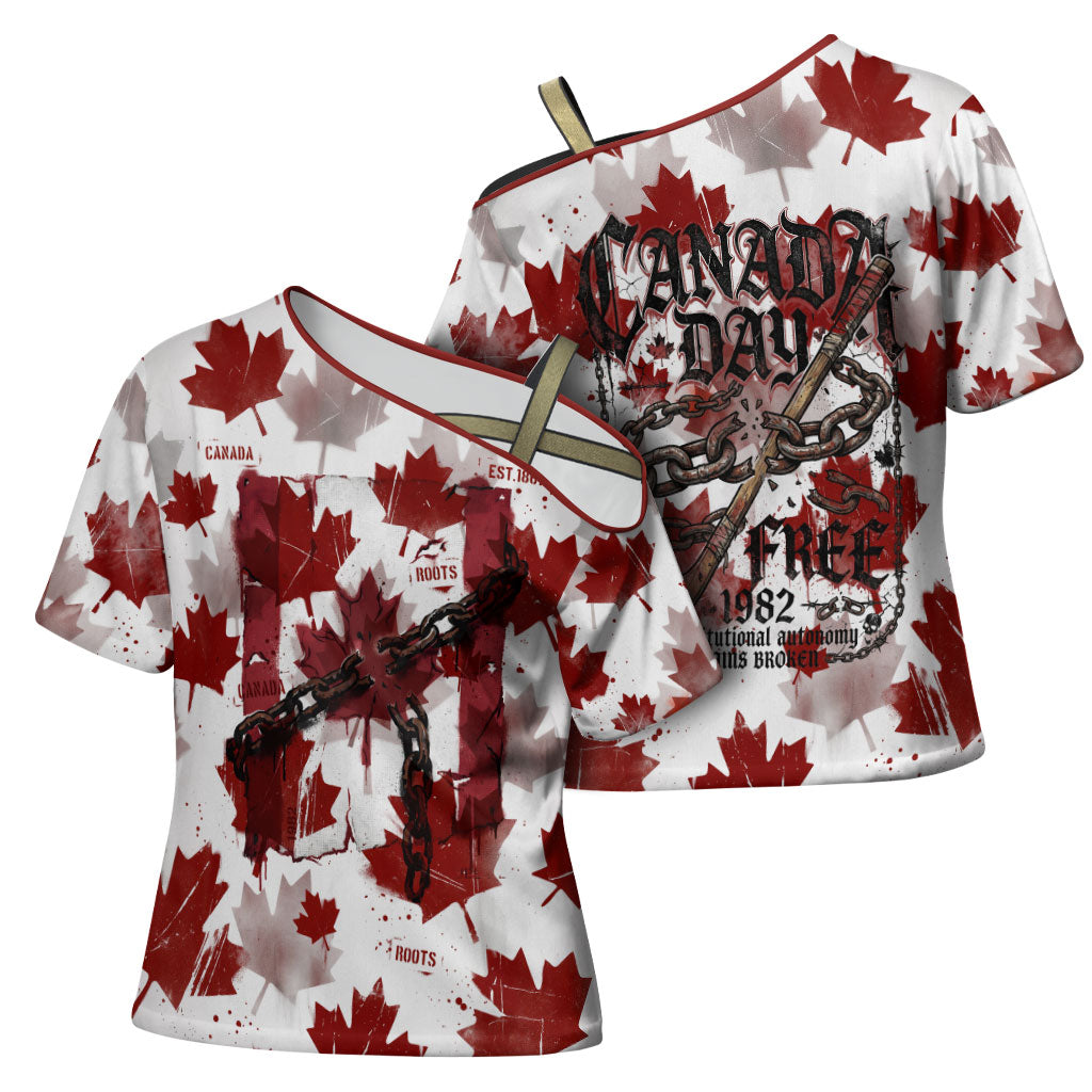 Canada Day Cross Shoulder Shirt Constitutional Autonomy 1982 Vintage - Broken Chains Freedom