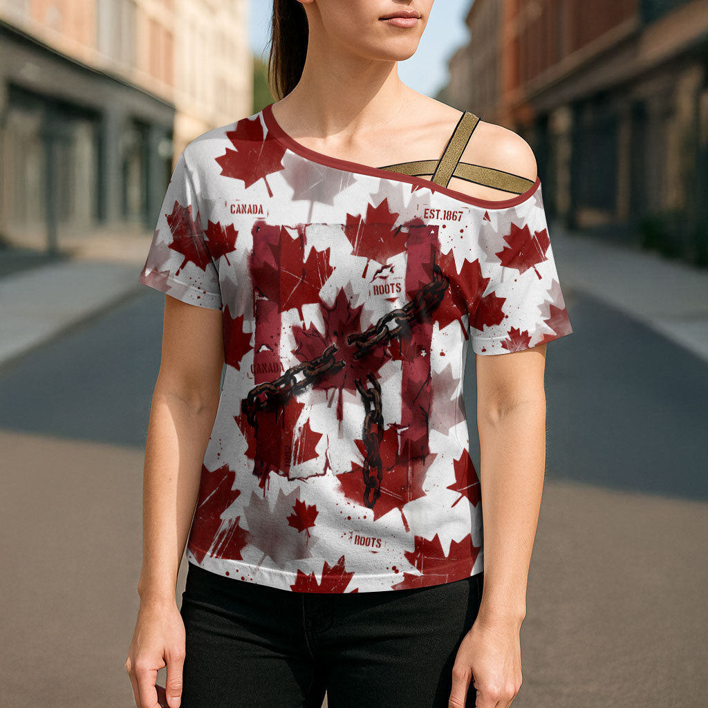 Canada Day Cross Shoulder Shirt Constitutional Autonomy 1982 Vintage - Broken Chains Freedom