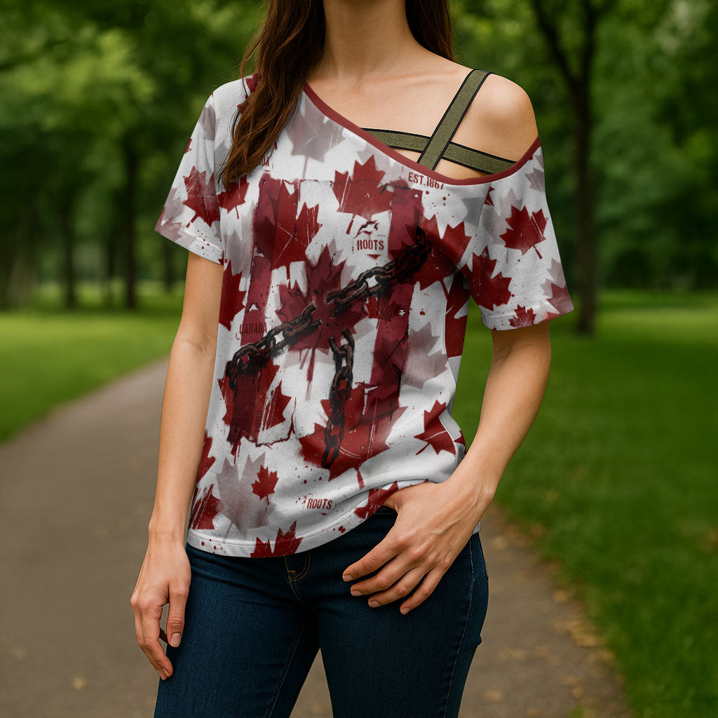 Canada Day Cross Shoulder Shirt Constitutional Autonomy 1982 Vintage - Broken Chains Freedom