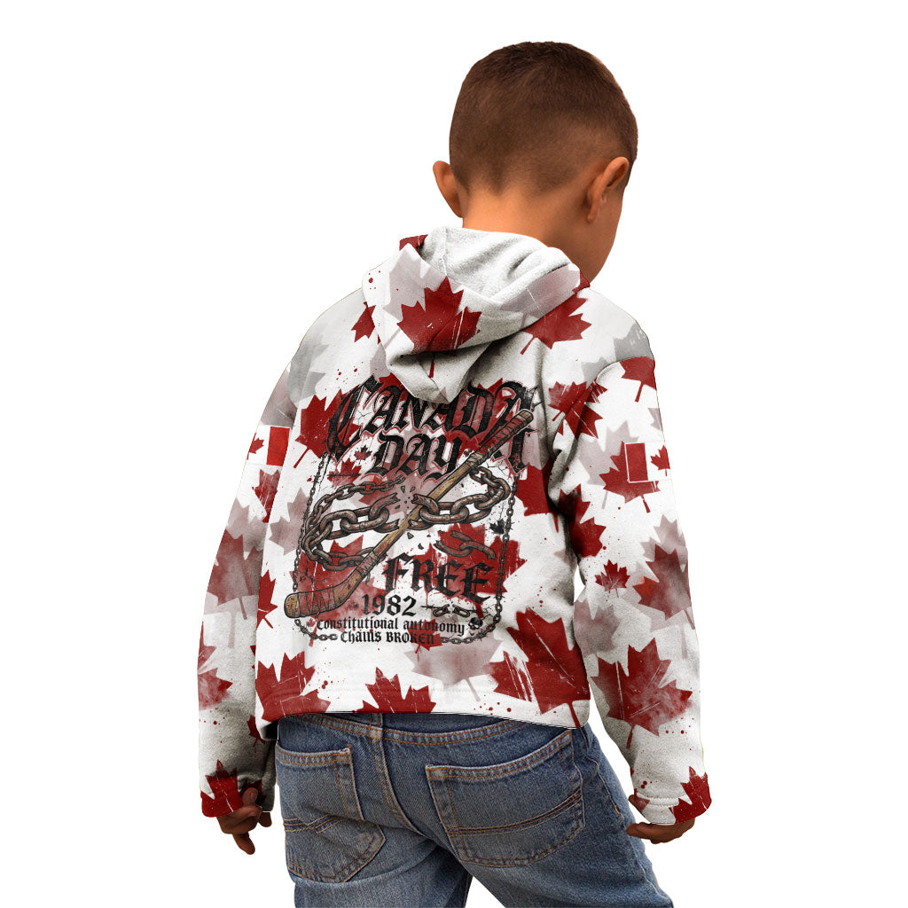 Canada Day Kid Hoodie Constitutional Autonomy 1982 Vintage - Broken Chains Freedom