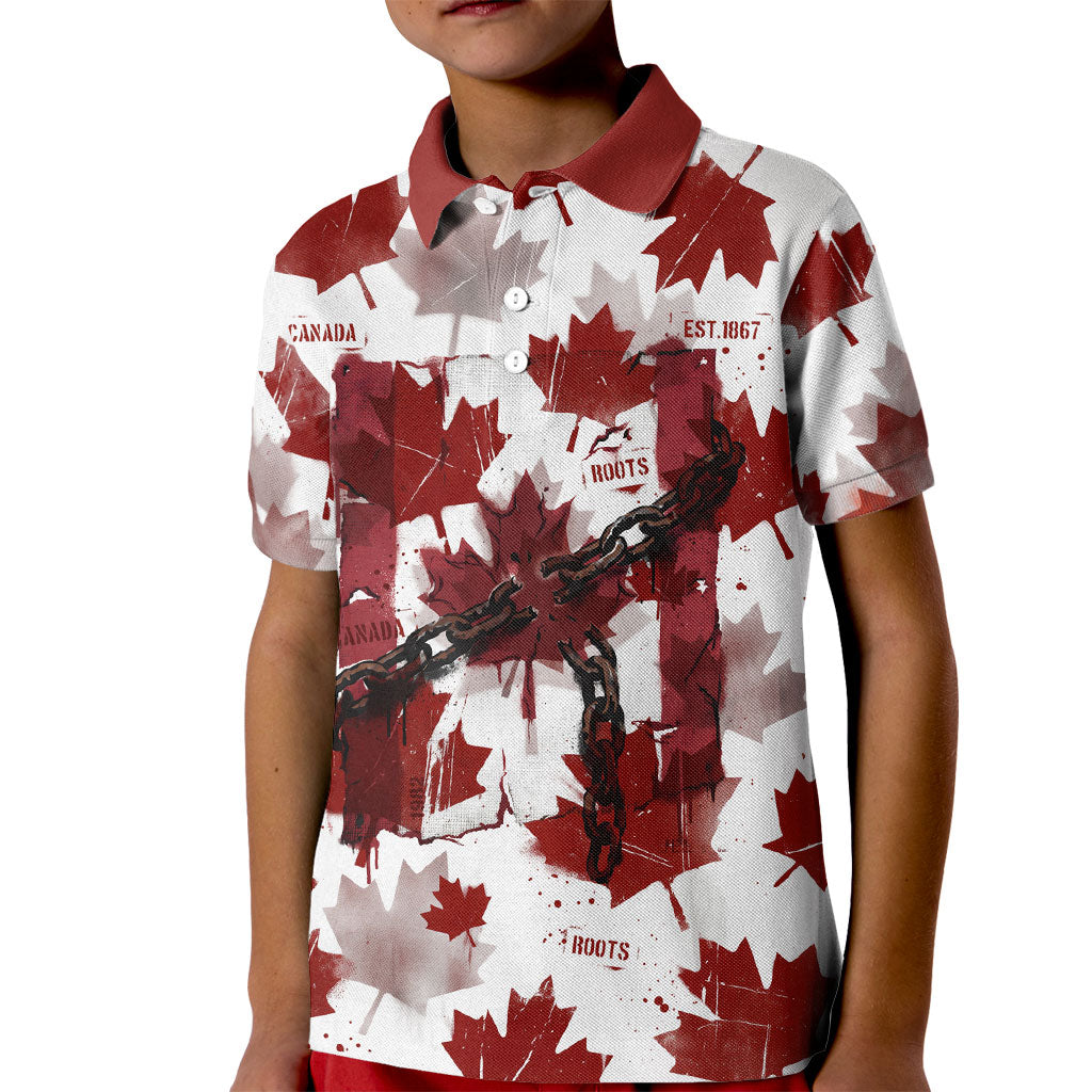 Canada Day Kid Polo Shirt Constitutional Autonomy 1982 Vintage - Broken Chains Freedom