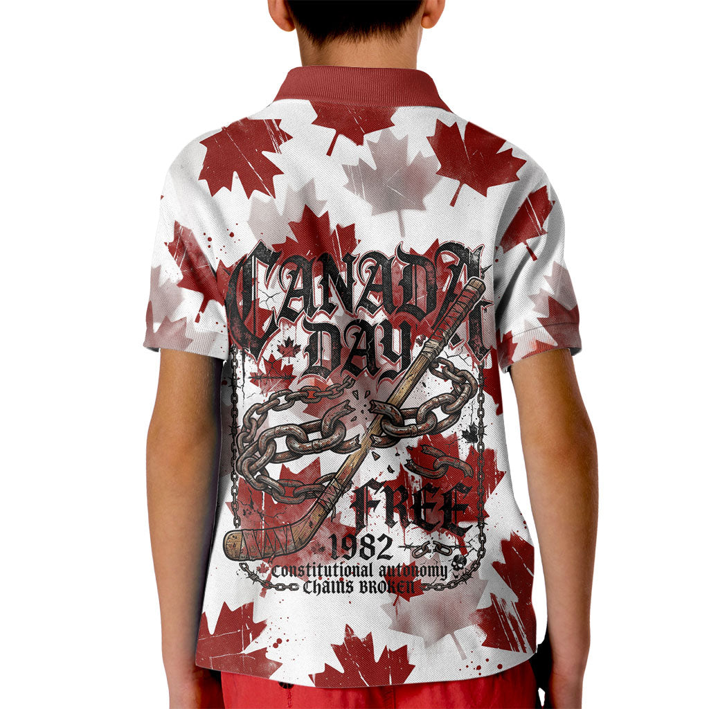 Canada Day Kid Polo Shirt Constitutional Autonomy 1982 Vintage - Broken Chains Freedom