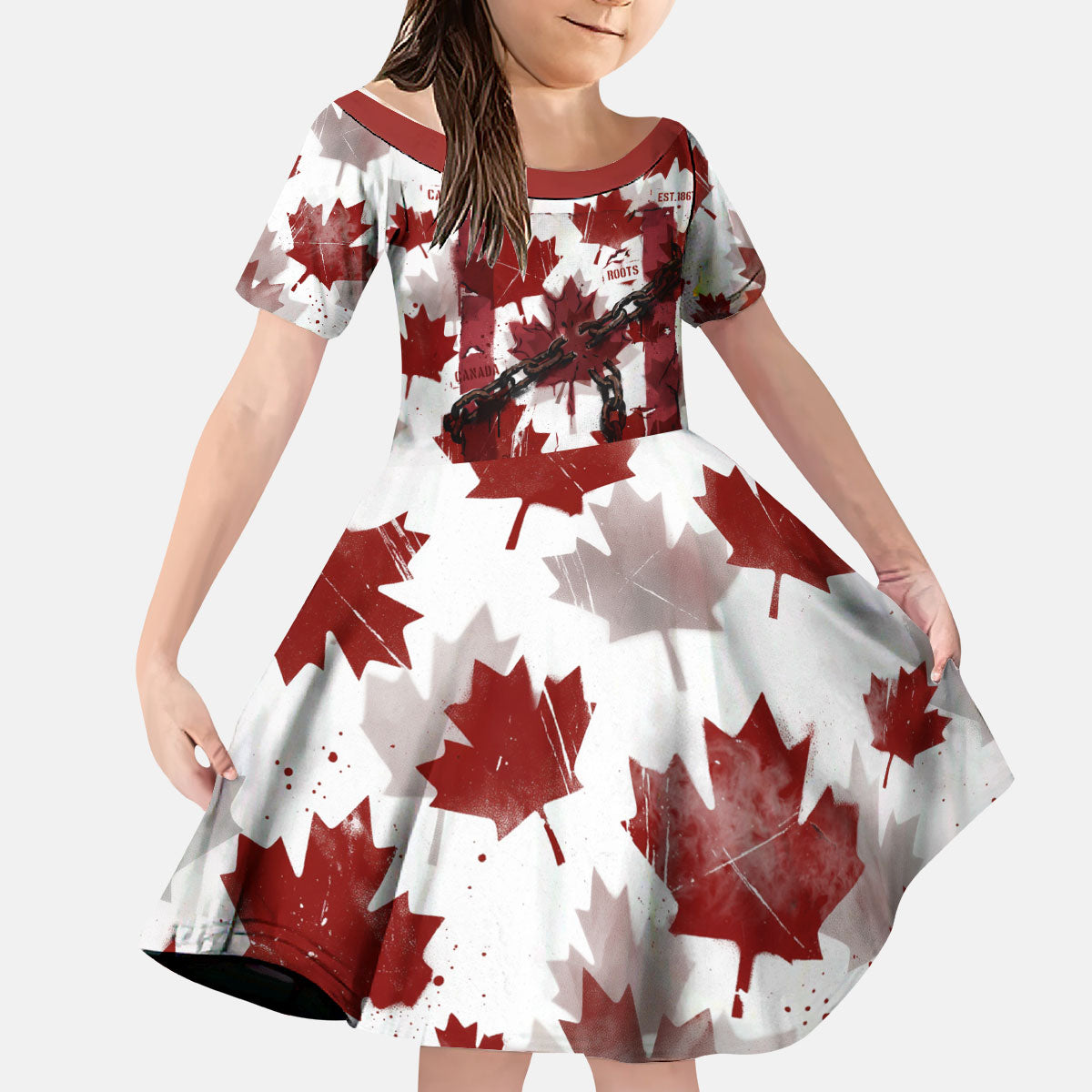 Canada Day Kid Short Sleeve Dress Constitutional Autonomy 1982 Vintage - Broken Chains Freedom