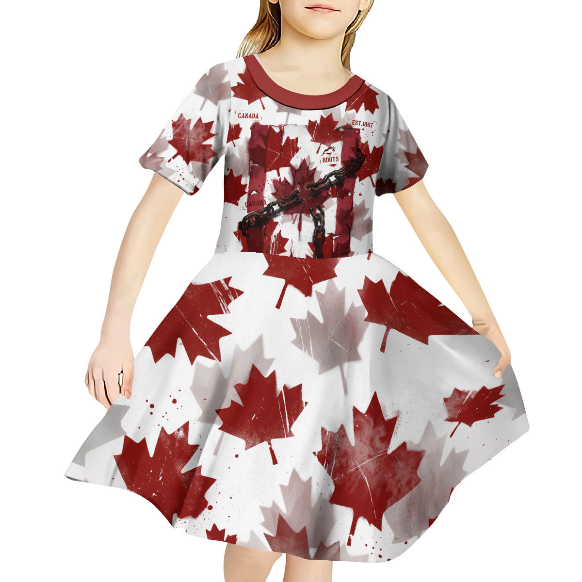Canada Day Kid Short Sleeve Dress Constitutional Autonomy 1982 Vintage - Broken Chains Freedom