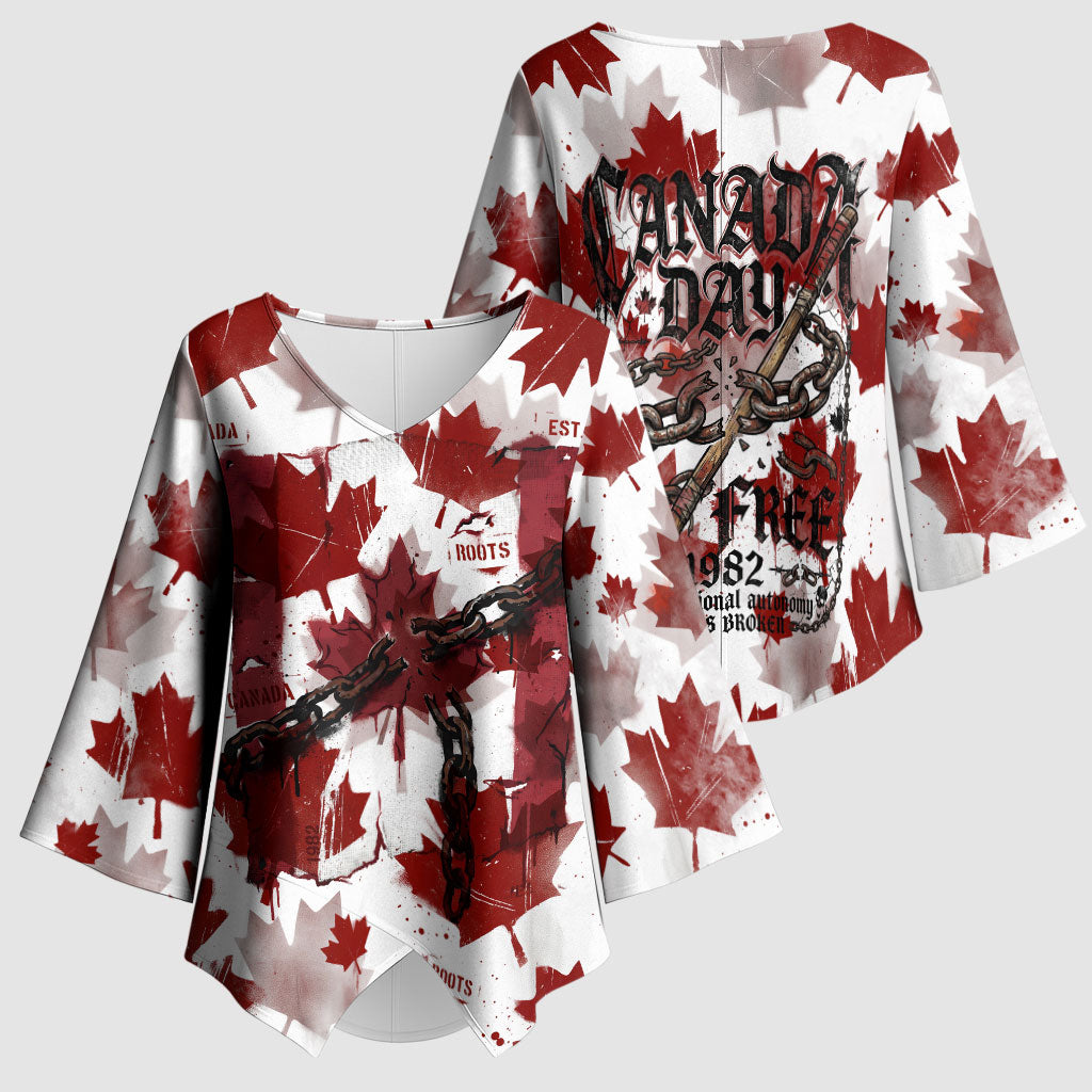 Canada Day Kimono Sleeve Blouse Constitutional Autonomy 1982 Vintage - Broken Chains Freedom