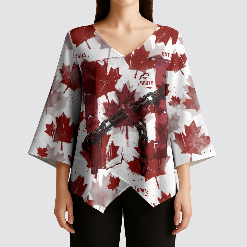 Canada Day Kimono Sleeve Blouse Constitutional Autonomy 1982 Vintage - Broken Chains Freedom