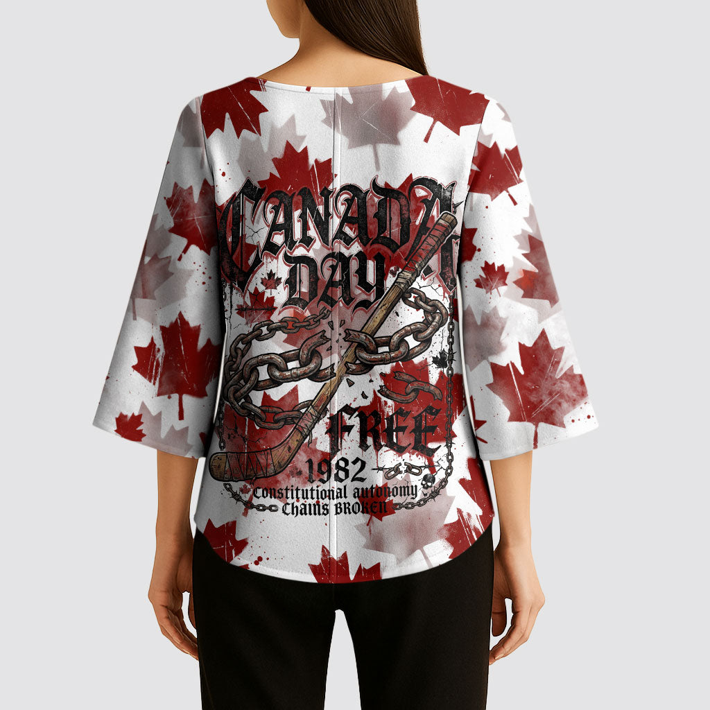 Canada Day Kimono Sleeve Blouse Constitutional Autonomy 1982 Vintage - Broken Chains Freedom