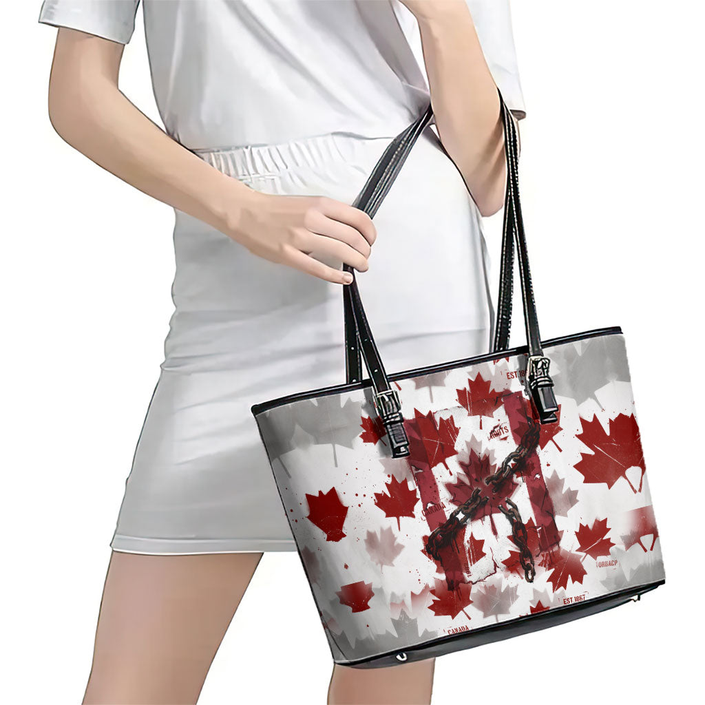 Canada Day Leather Tote Bag Constitutional Autonomy 1982 Vintage - Broken Chains Freedom