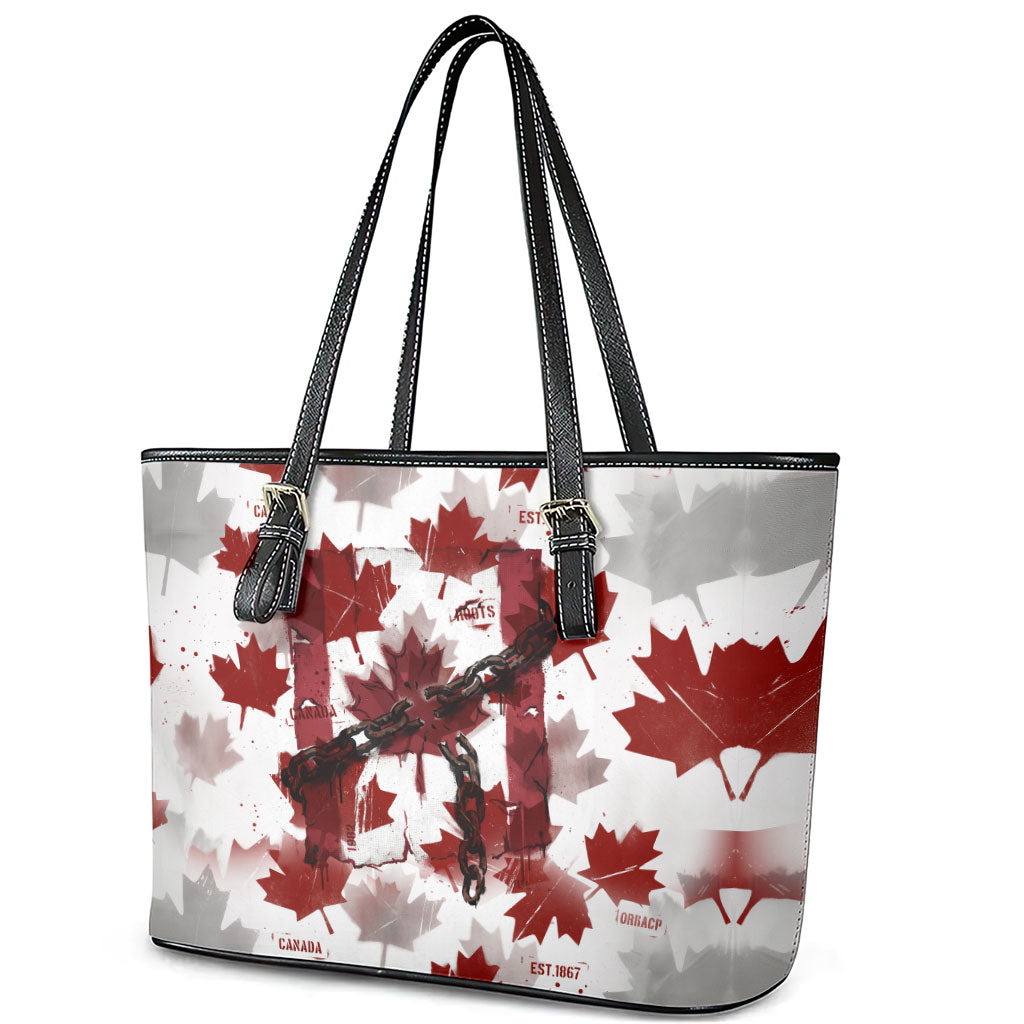Canada Day Leather Tote Bag Constitutional Autonomy 1982 Vintage - Broken Chains Freedom