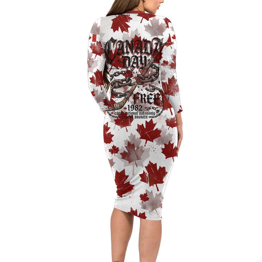 Canada Day Long Sleeve Bodycon Dress Constitutional Autonomy 1982 Vintage - Broken Chains Freedom