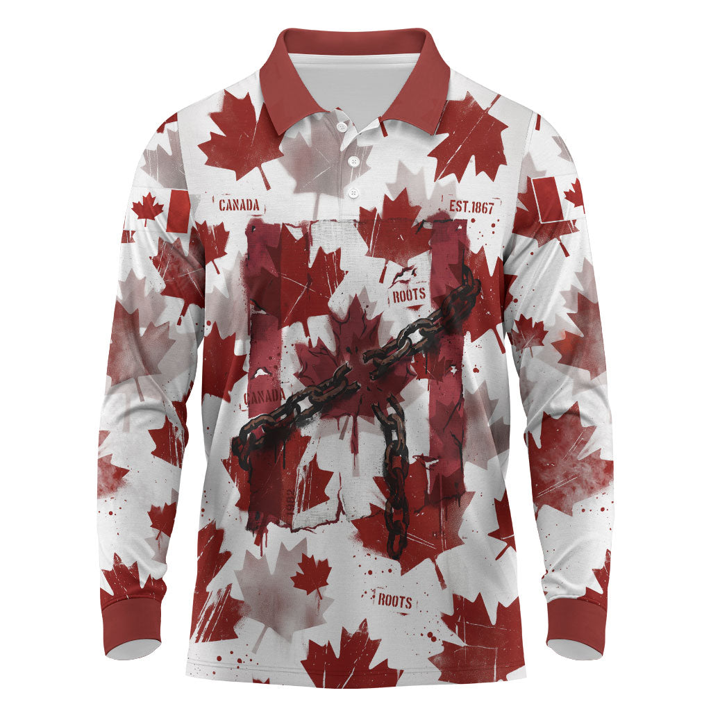 Canada Day Long Sleeve Polo Shirt Constitutional Autonomy 1982 Vintage - Broken Chains Freedom