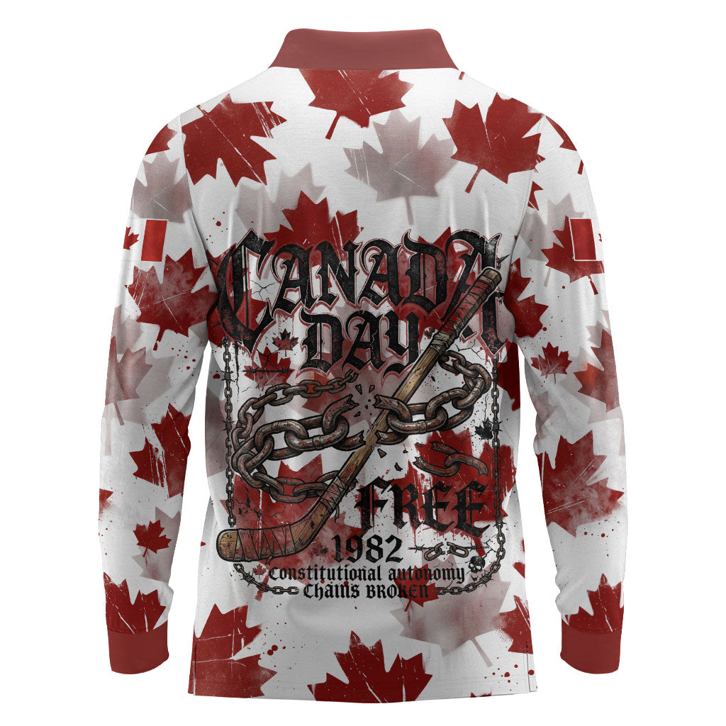 Canada Day Long Sleeve Polo Shirt Constitutional Autonomy 1982 Vintage - Broken Chains Freedom