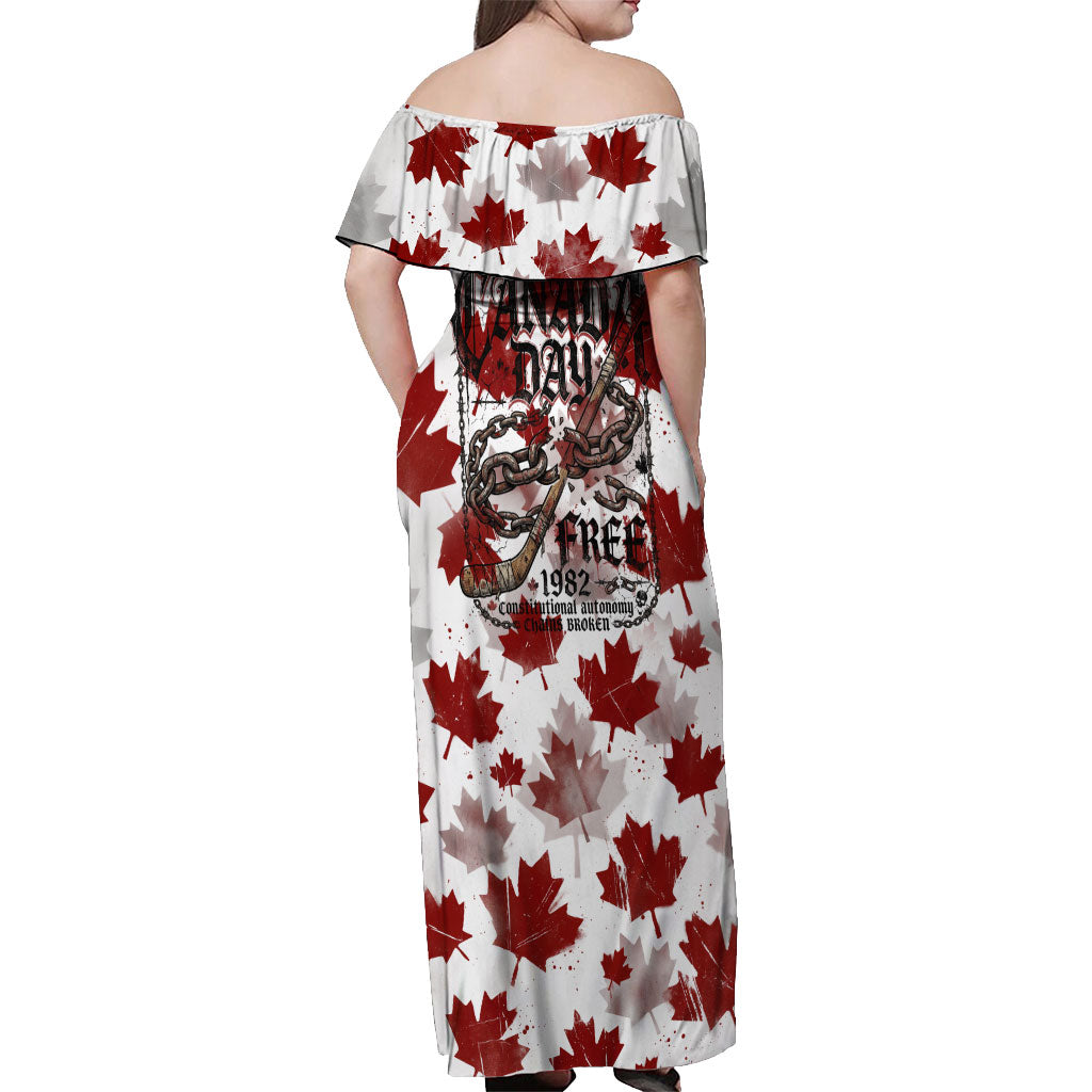 Canada Day Off Shoulder Maxi Dress Constitutional Autonomy 1982 Vintage - Broken Chains Freedom