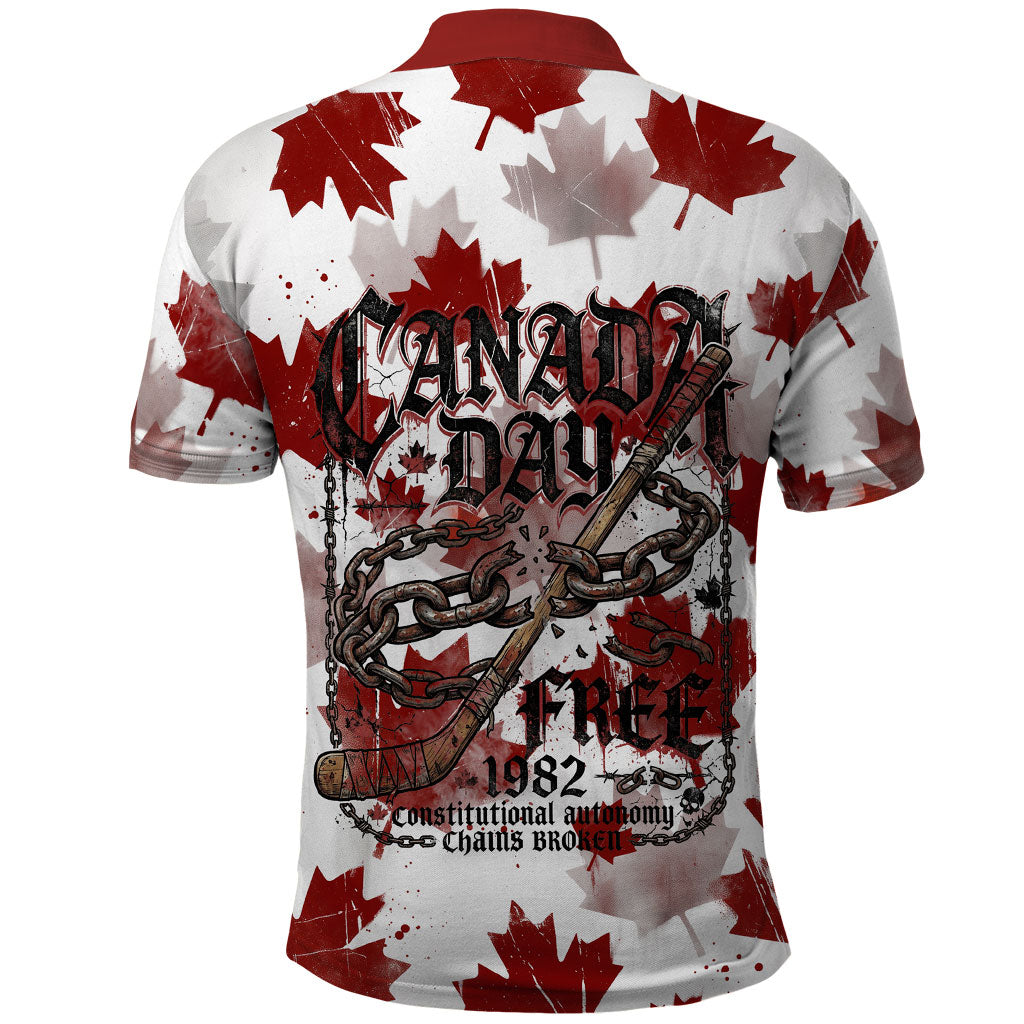 Canada Day Polo Shirt Constitutional Autonomy 1982 Vintage - Broken Chains Freedom