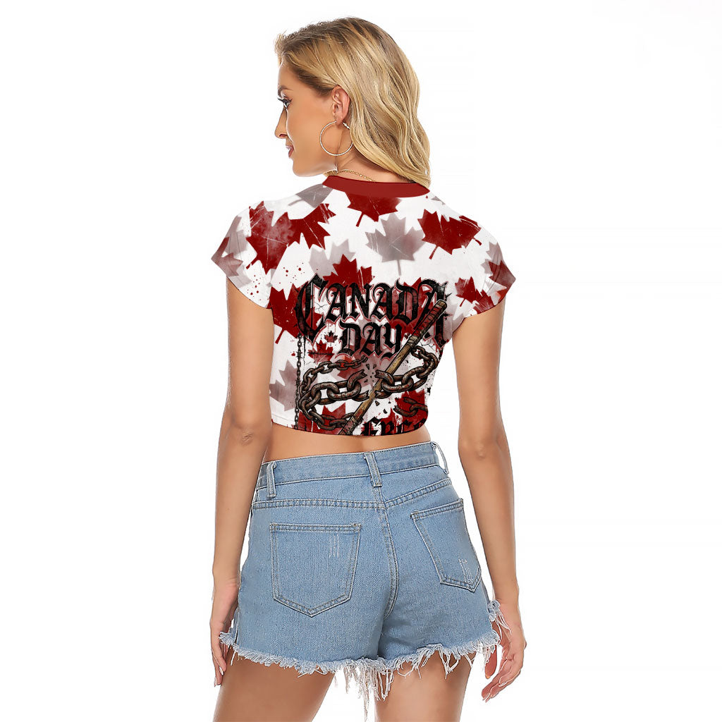 Canada Day Raglan Cropped T Shirt Constitutional Autonomy 1982 Vintage - Broken Chains Freedom
