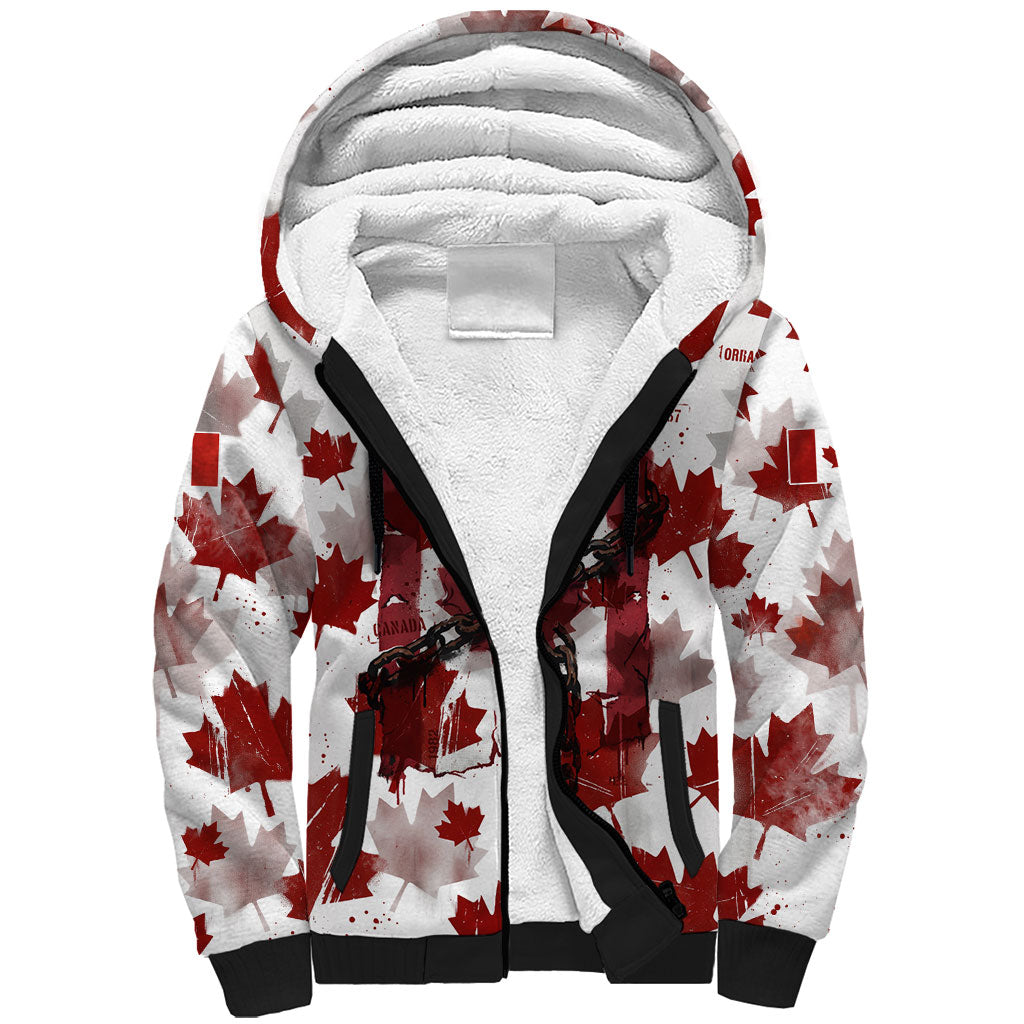 Canada Day Sherpa Hoodie Constitutional Autonomy 1982 Vintage - Broken Chains Freedom