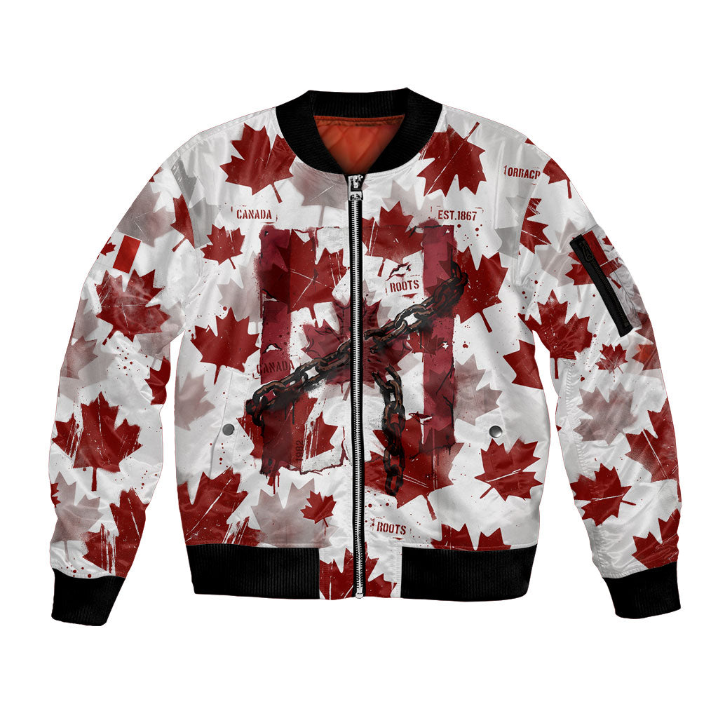 Canada Day Sleeve Zip Bomber Jacket Constitutional Autonomy 1982 Vintage - Broken Chains Freedom