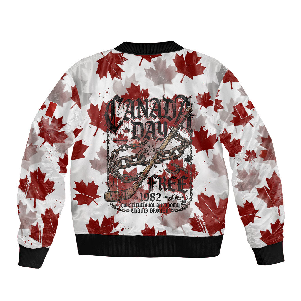 Canada Day Sleeve Zip Bomber Jacket Constitutional Autonomy 1982 Vintage - Broken Chains Freedom