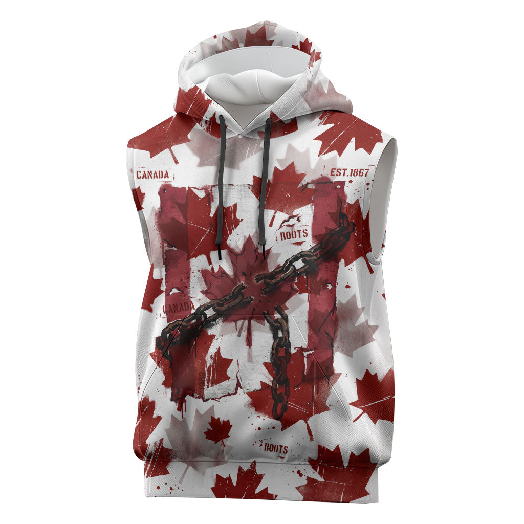 Canada Day Sleeveless Hoodie Constitutional Autonomy 1982 Vintage - Broken Chains Freedom