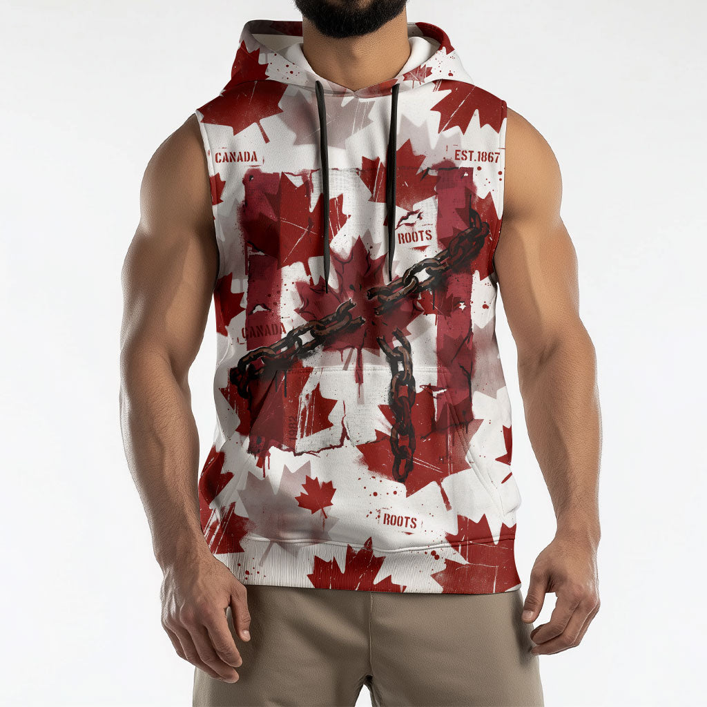 Canada Day Sleeveless Hoodie Constitutional Autonomy 1982 Vintage - Broken Chains Freedom