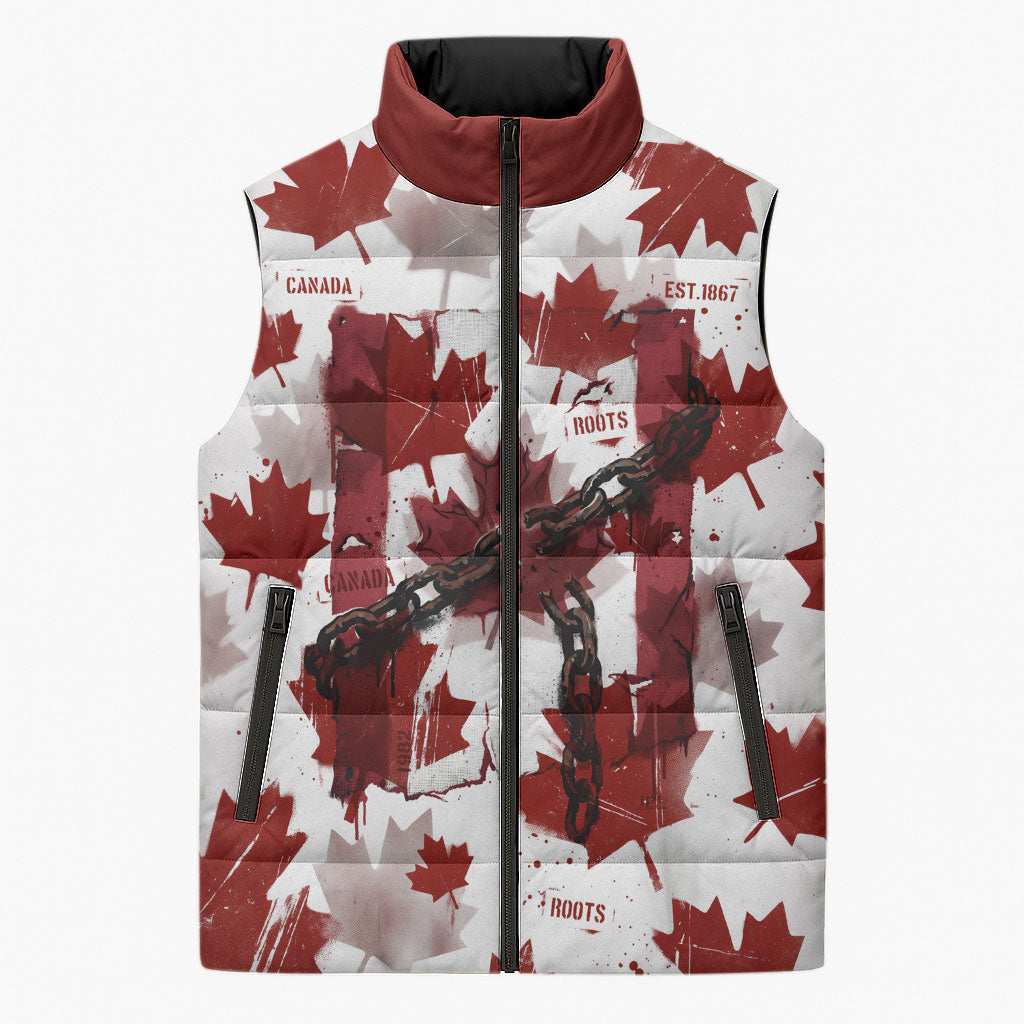 Canada Day Sleeveless Puffer Jacket Constitutional Autonomy 1982 Vintage - Broken Chains Freedom