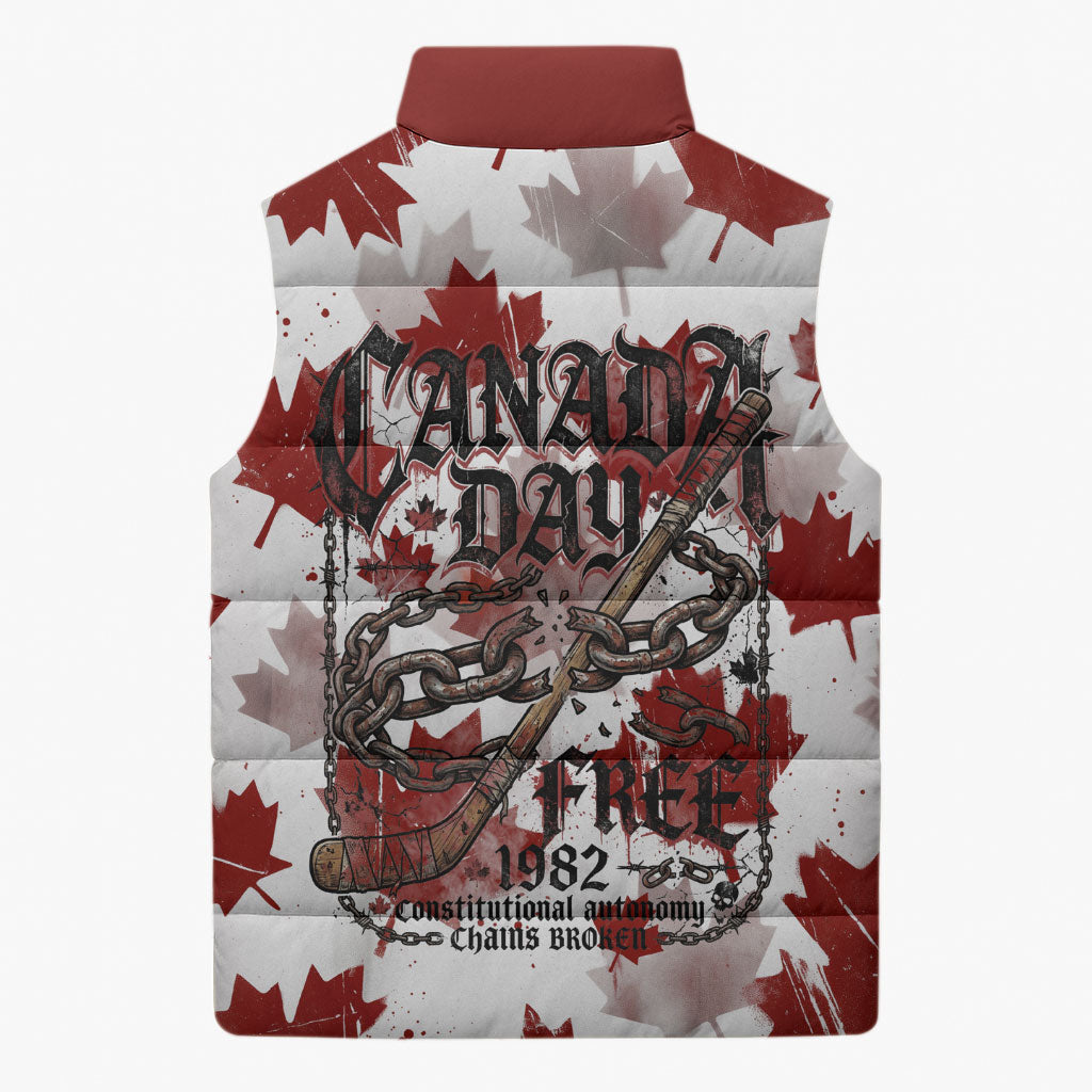 Canada Day Sleeveless Puffer Jacket Constitutional Autonomy 1982 Vintage - Broken Chains Freedom