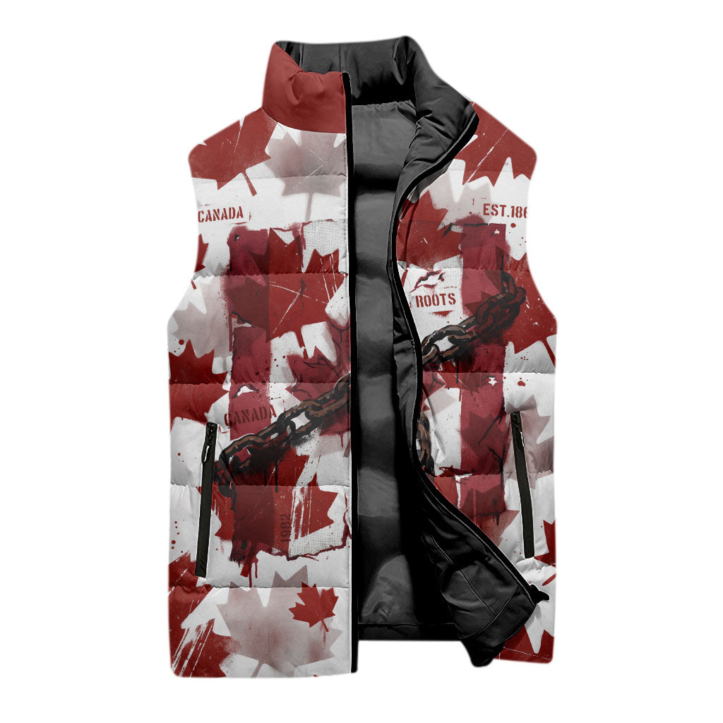 Canada Day Sleeveless Puffer Jacket Constitutional Autonomy 1982 Vintage - Broken Chains Freedom
