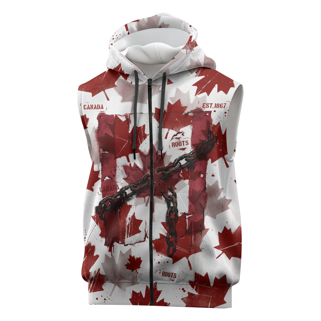 Canada Day Sleeveless Zip Hoodie Constitutional Autonomy 1982 Vintage - Broken Chains Freedom