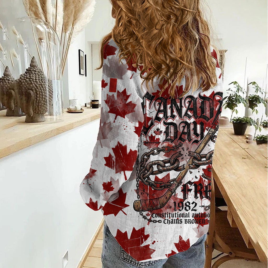 Canada Day Women Casual Shirt Constitutional Autonomy 1982 Vintage - Broken Chains Freedom