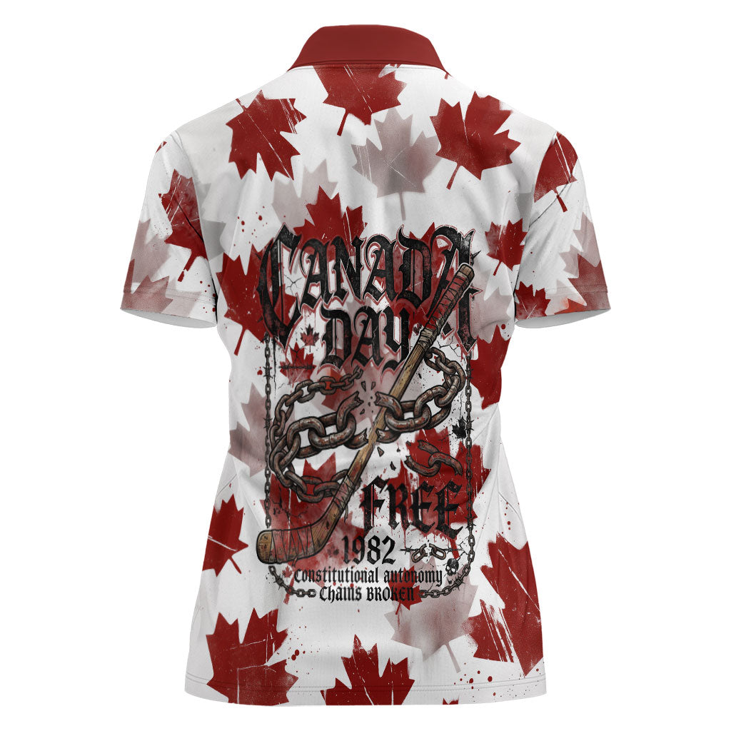Canada Day Women Polo Shirt Constitutional Autonomy 1982 Vintage - Broken Chains Freedom
