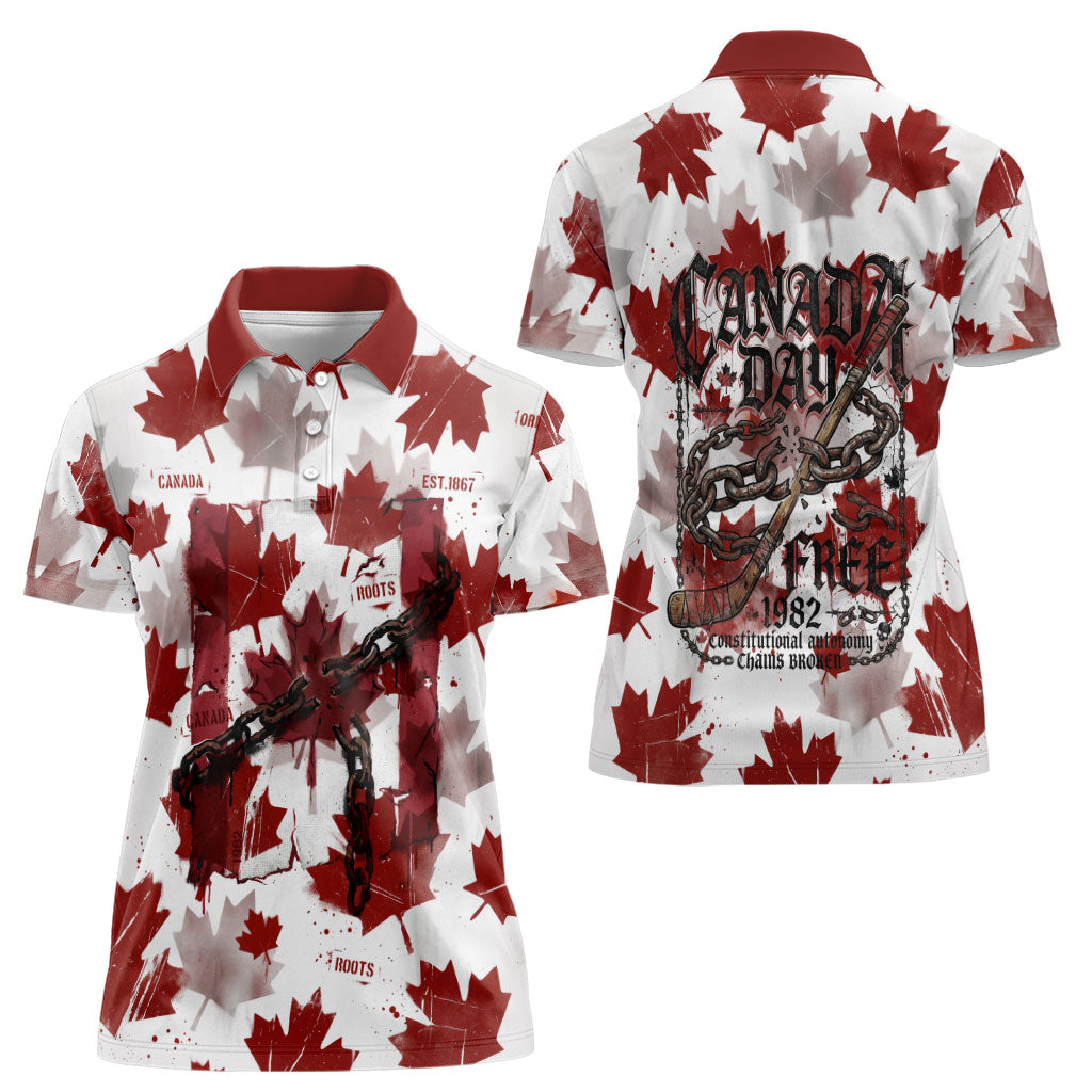 Canada Day Women Polo Shirt Constitutional Autonomy 1982 Vintage - Broken Chains Freedom