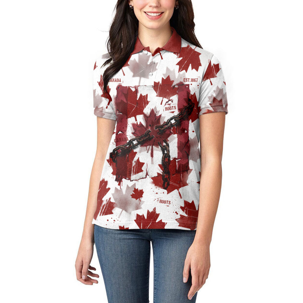 Canada Day Women Polo Shirt Constitutional Autonomy 1982 Vintage - Broken Chains Freedom