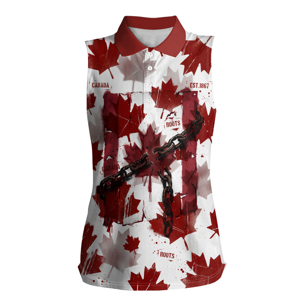 Canada Day Women Sleeveless Polo Shirt Constitutional Autonomy 1982 Vintage - Broken Chains Freedom