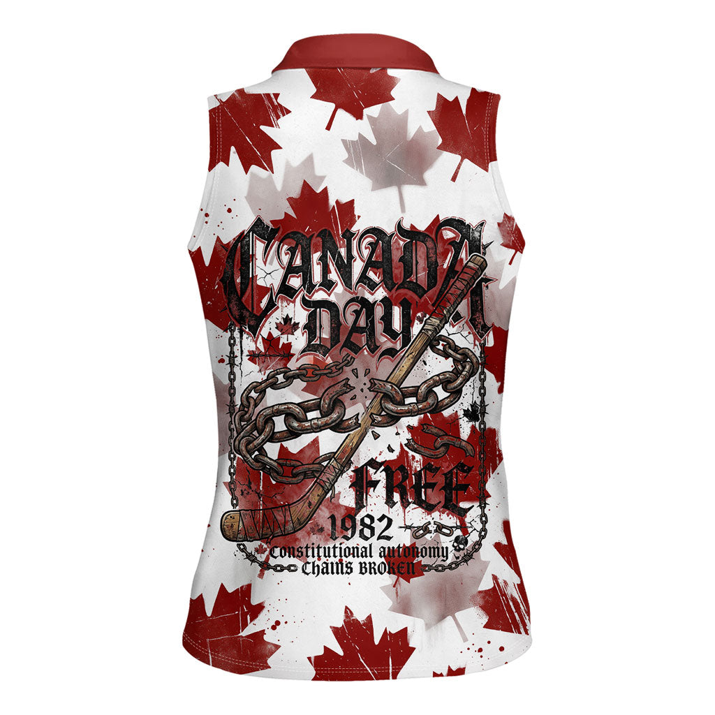 Canada Day Women Sleeveless Polo Shirt Constitutional Autonomy 1982 Vintage - Broken Chains Freedom
