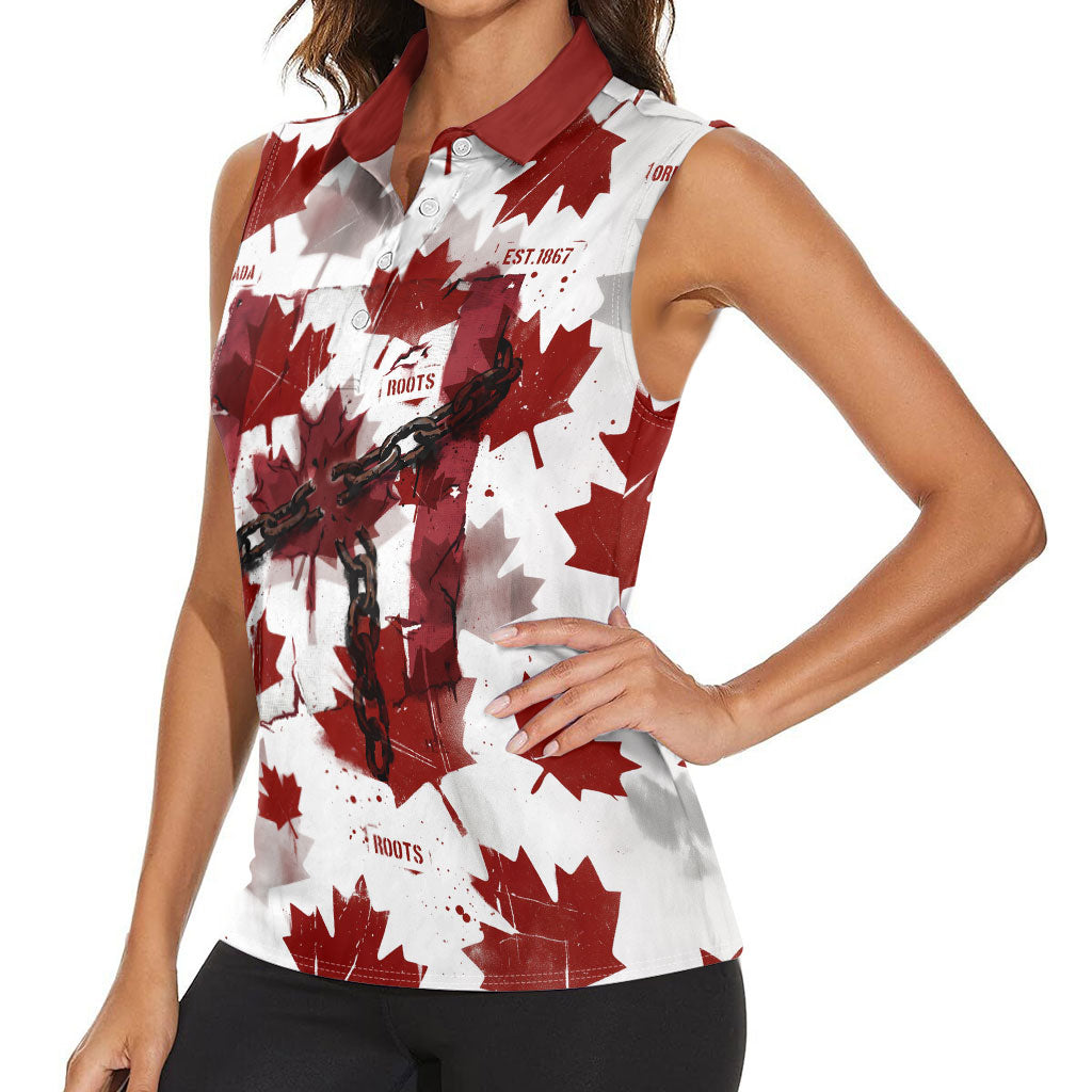 Canada Day Women Sleeveless Polo Shirt Constitutional Autonomy 1982 Vintage - Broken Chains Freedom