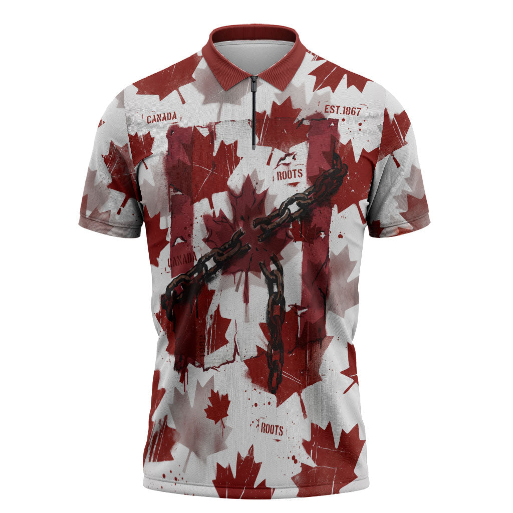 Canada Day Zipper Polo Shirt Constitutional Autonomy 1982 Vintage - Broken Chains Freedom