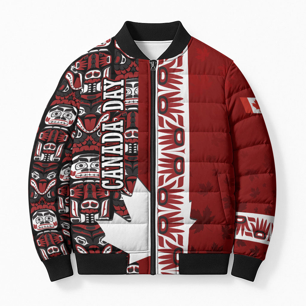 Canada Day Indigenous First Nations Bomber Puffer Jacket Tribal Haida Totem Art One Nation