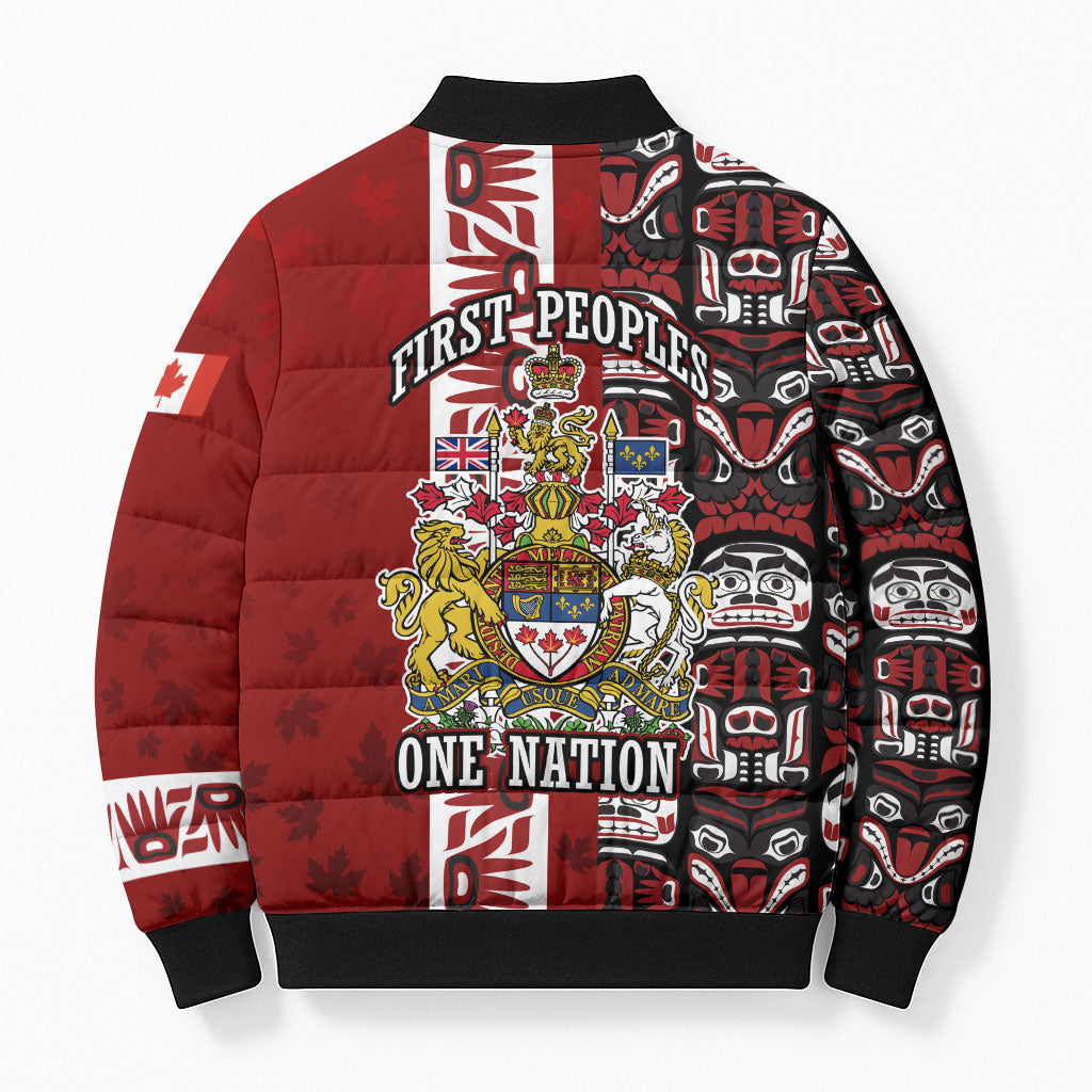Canada Day Indigenous First Nations Bomber Puffer Jacket Tribal Haida Totem Art One Nation