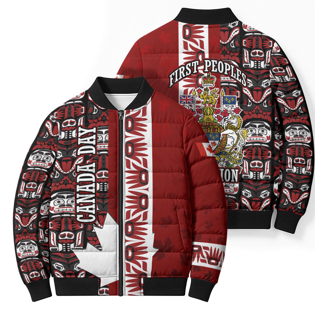 Canada Day Indigenous First Nations Bomber Puffer Jacket Tribal Haida Totem Art One Nation