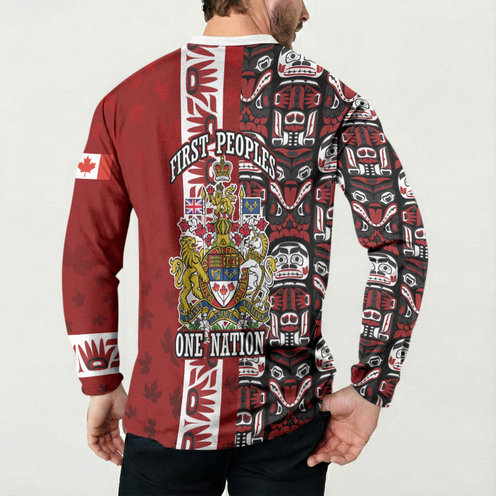 Canada Day Indigenous First Nations Button Sweatshirt Tribal Haida Totem Art One Nation