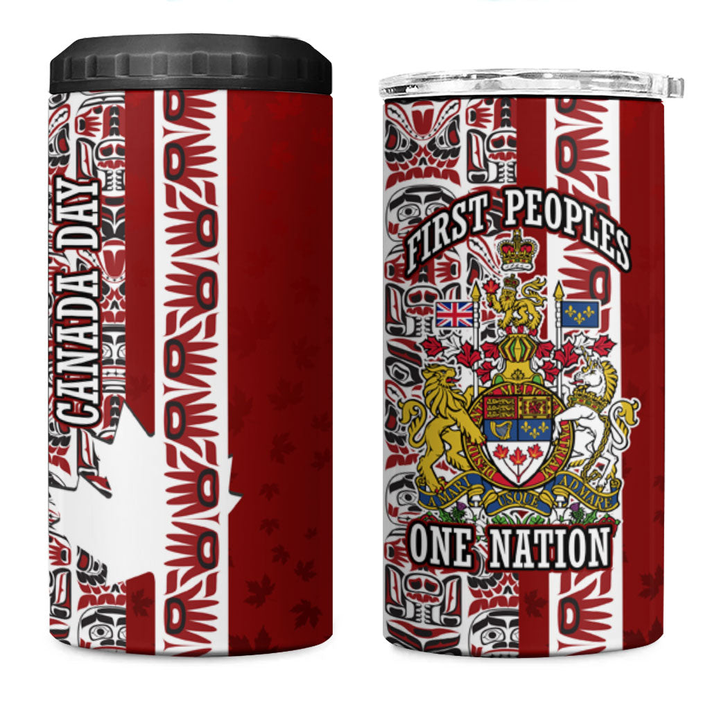 Canada Day Indigenous First Nations 4 in 1 Can Cooler Tumbler Tribal Haida Totem Art One Nation
