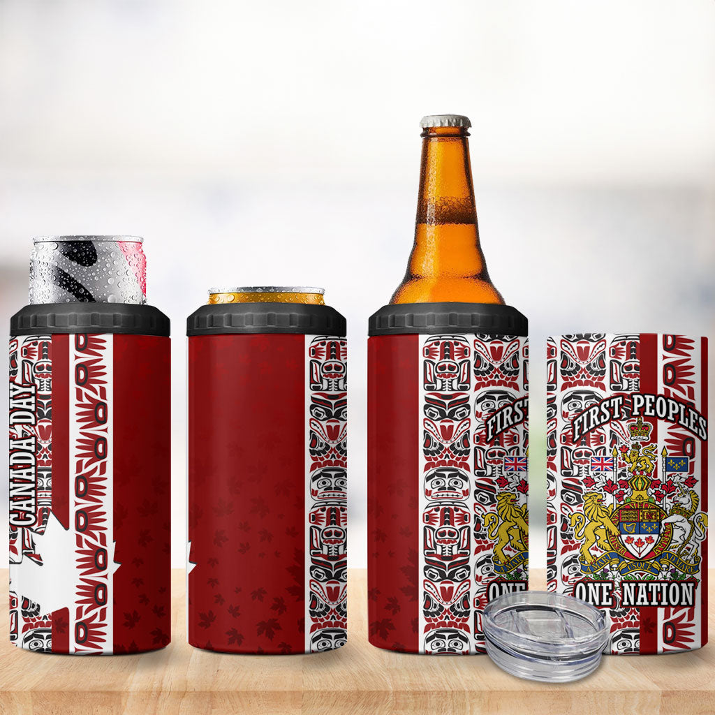 Canada Day Indigenous First Nations 4 in 1 Can Cooler Tumbler Tribal Haida Totem Art One Nation