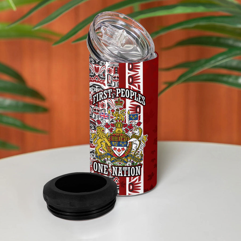Canada Day Indigenous First Nations 4 in 1 Can Cooler Tumbler Tribal Haida Totem Art One Nation